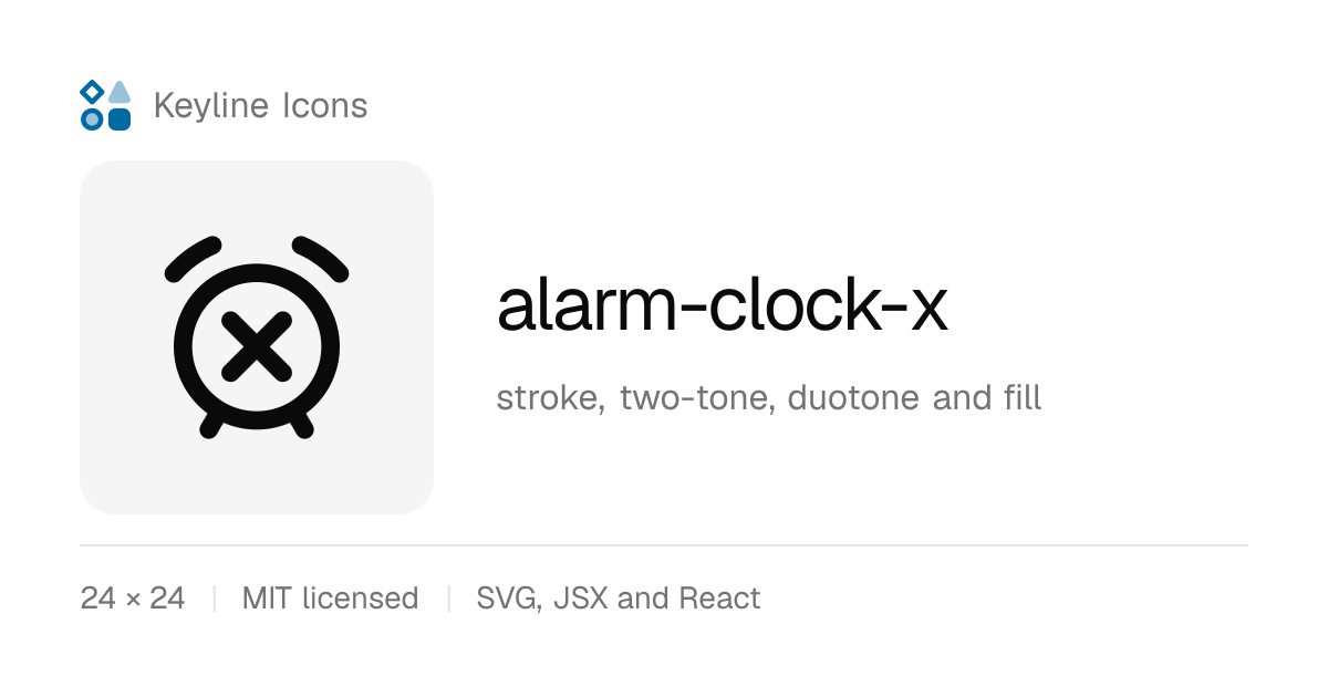 alarm-clock-x icon · Keyline Icons